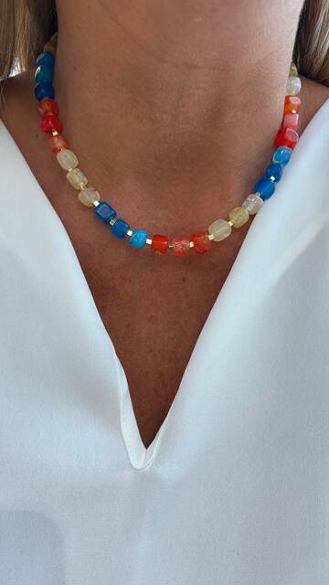 Colored Cube Agate Necklace