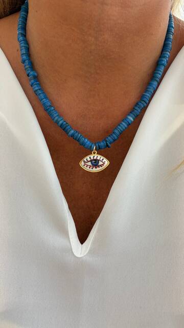Blue Mother-of-Pearl Eye Necklace