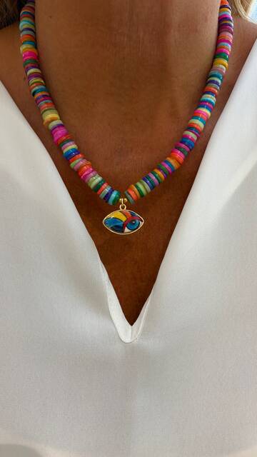 Colored Mother-of-Pearl Eye Necklace