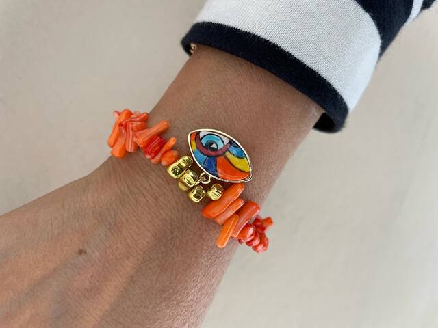Colored SERAMİK Eye Orange DAL Coral Bracelet