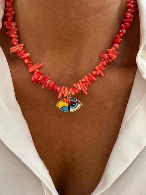 Pink DAL Coral Stone-set Colored SERAMİK Eye Necklace