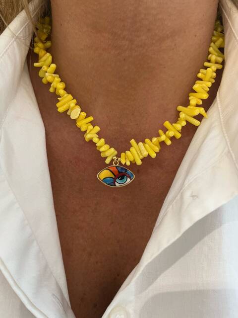 Yellow DAL Coral Stone-set Colored SERAMİK Eye Necklace