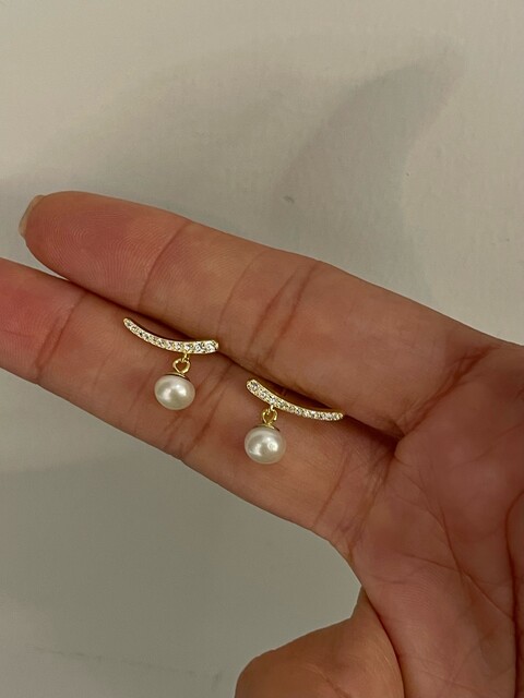 TAMTUR TAŞLI İNCİLİ GOLD KÜPE - Thumbnail