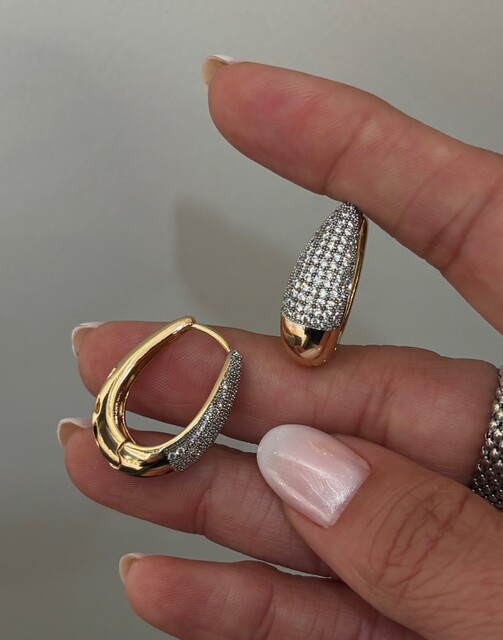 TAŞLI ÇELİK OVAL KÜPE - Thumbnail