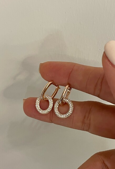 TAŞLI DİSK HALKALI ROSE KÜPE - Thumbnail