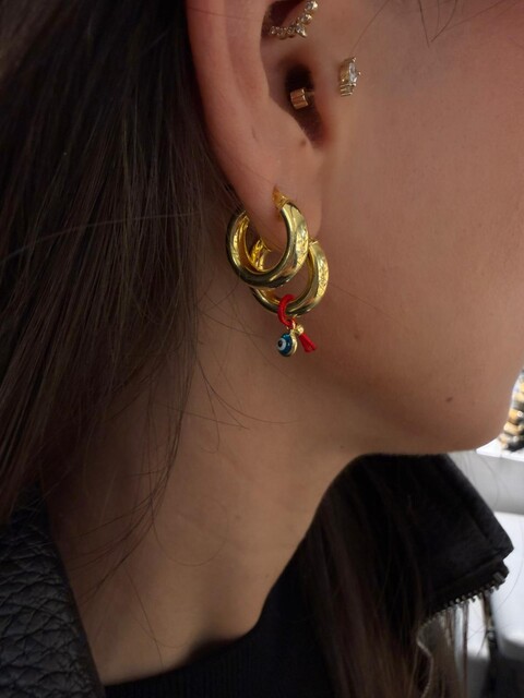 Shine_bypin - TEK NAZARLI GOLD HALKA KÜPE