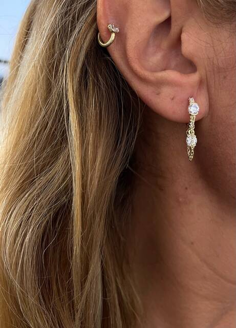 Single Stone Chain Gold Hoop Earrings