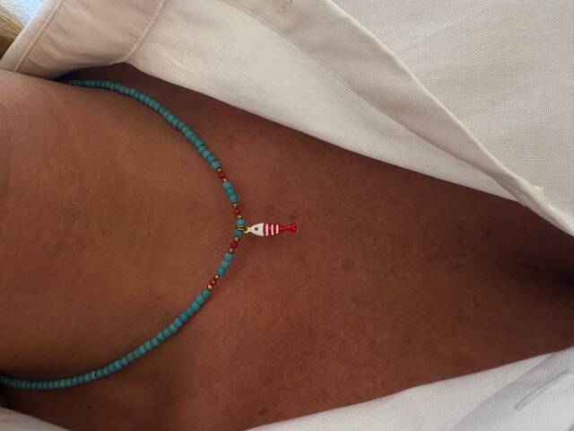 Turquoise Stone-set Steel Fish Necklace