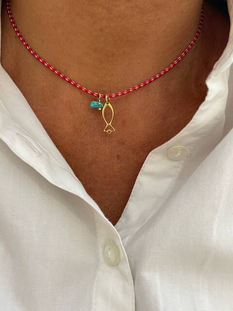 Turquoise Stone-set Choker Gold Fish Necklace