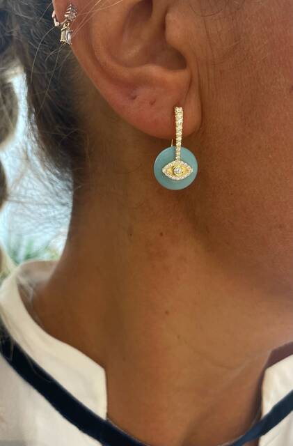 Turquoise Stone-set Gold Eye Earrings