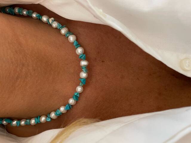 Turquoise Stone-set Pearl Necklace 2976