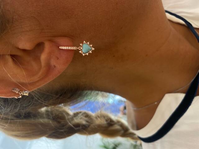 Turquoise Stone-set Rose Heart Earrings