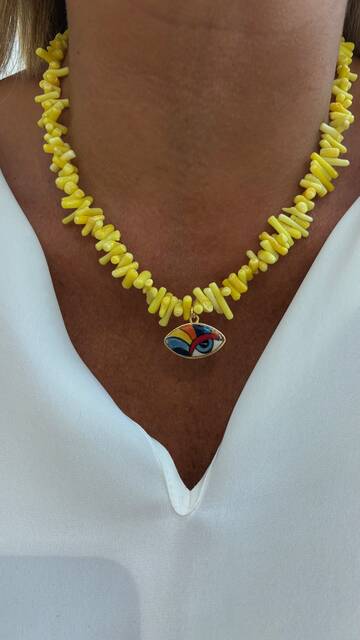 Yellow DAL Coral Steel Eye Necklace