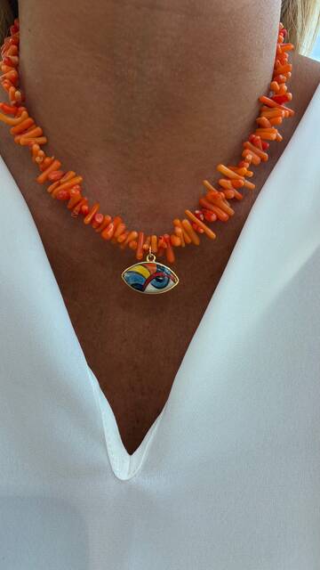 Orange DAL Coral Steel Eye Necklace