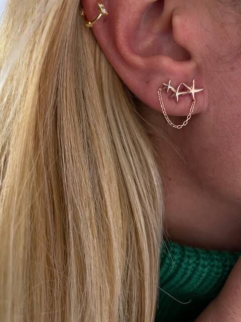 Triple Sea Star Chain Rose Earrings