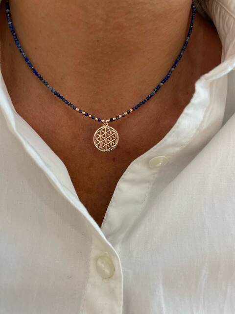 LAPİS LAZULİ Stone-set Rose YAŞAM Flower Necklace