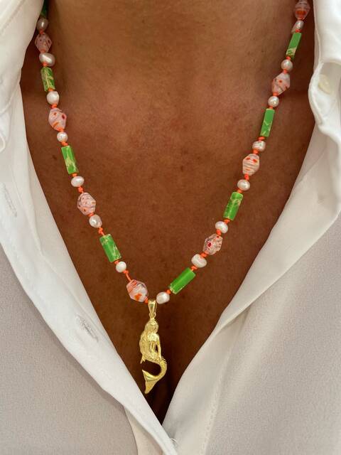 BAROK Pearl MURANO Green VARİSİT Sea KIZI Necklace