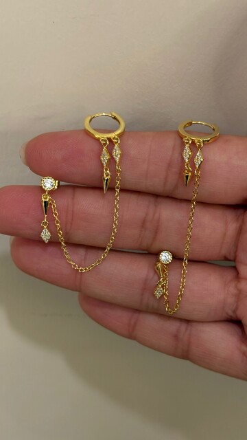 Shine_bypin - ZİNCİRLİ GOLD KÜPE ÇİFT