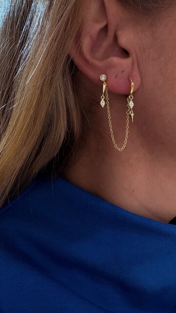 ZİNCİRLİ GOLD KÜPE ÇİFT - Thumbnail